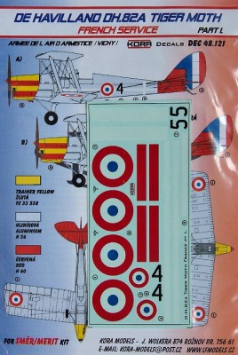 Kora Model DEC48121 DH.82A Tiger Moth (French Service) I. декали 1/48