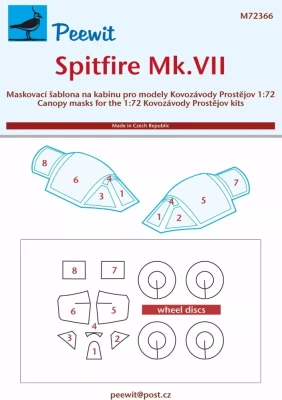 Peewit M72366 Canopy mask Spitfire Mk.VII (KP) 1/72