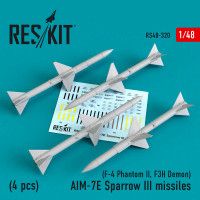 Reskit RS48-0320 AIM-7E Sparrow III missiles (4pcs) (F-4 Phantom II, F3H Demon) Hasegawa, Tamiya, Academy, Eduard 1/48