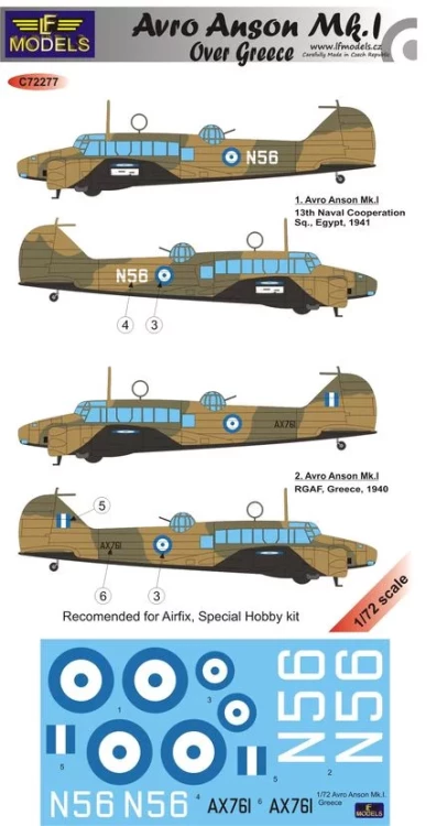 Lf Model C72277 Decals Avro Anson Mk.I over Greece 1/72