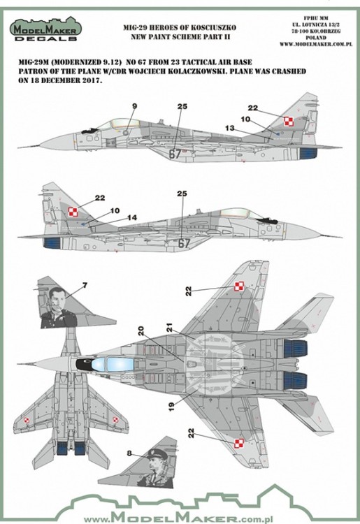 Model Maker Decals D72106 Mikoyan MiG-29M Heroes of Kosciuszko New paint scheme part 2 1/72