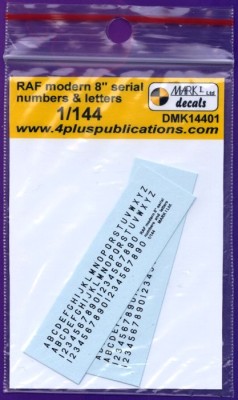 4+ Publications DMK-14401 1/144 Decals RAF modern 8&quot; serial numbers&amp;letters