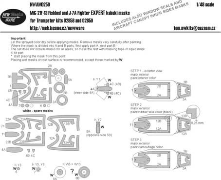 New Ware NWA-M0259 1/48 Mask MiG-21F-13&J-7A Fighter EXPERT (TRUMP)