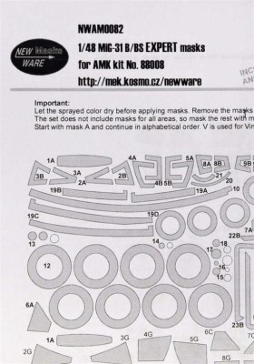 New Ware NWA-M0082 1/48 Mask MiG-31 B/BS EXPERT (AMK 88008)