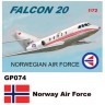 Mach 2 MACHGP074 Dassault-Mystere Falcon 20 Decals Norway Air Force 1/72