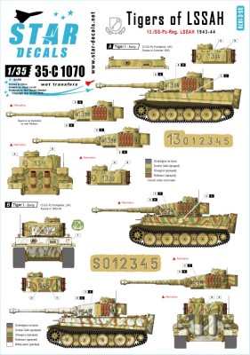 Star Decals 35-C1070 Generic turret numbers and insignias etc for 1943-44 (incl. Kursk). Pz.Kpfw.VI Tigers of LSSAH. 13./SS-Pz-Regiment LSSAH 1/35