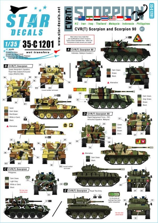 Star Decals 35-C1201 CVR(T) Scorpion # 1.CVR(T) Scorpion and Scorpion 90.New Zealand, Iran, Iraq, Thailand, Malaysia, Indonesia, Philippines 1/35