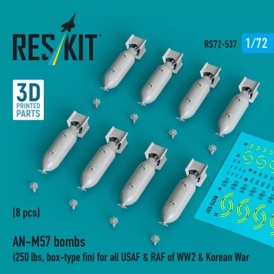 Reskit 72537 AN-M57 bombs 250 lbs., box-type fin (8 pcs.) 1/72