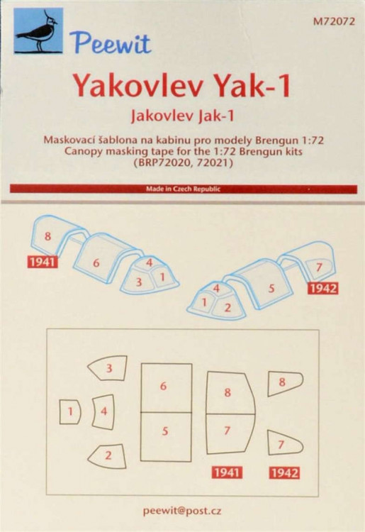 Peewit PW-M72072 1/72 Canopy mask Yakovlev Yak-1 (BRENGUN)