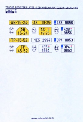 Reji Model 208 Truck register plates CS+CZ (PE &amp; decals) 1/24