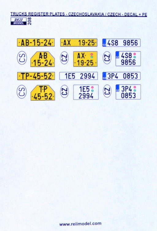 Reji Model 208 Truck register plates CS+CZ (PE & decals) 1/24