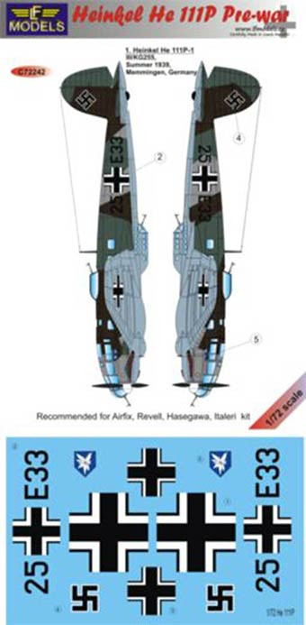 Lf Model C72242 Decals Heinkel He 111P Pre-war (AIR,REV,HAS) 1/72