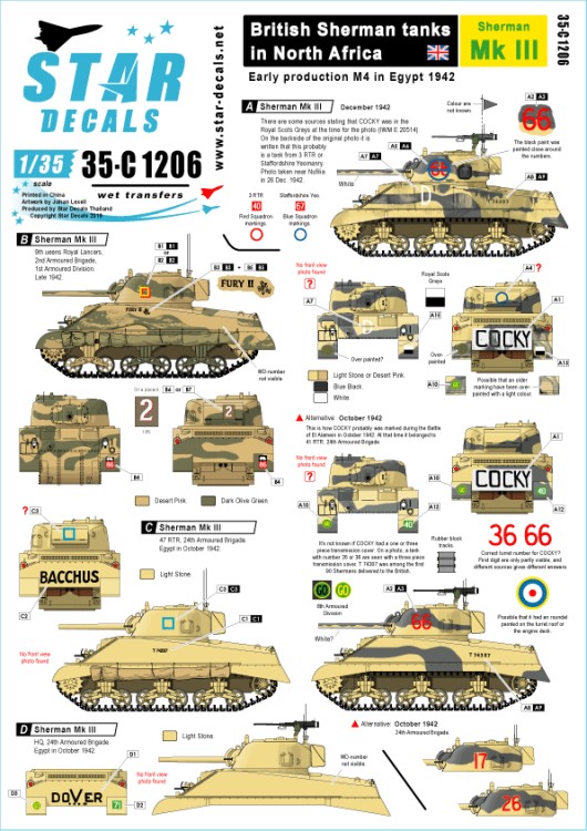 Star Decals 35-C1206 Sherman Mk.III British Sherman tanks in North Africa 1/35
