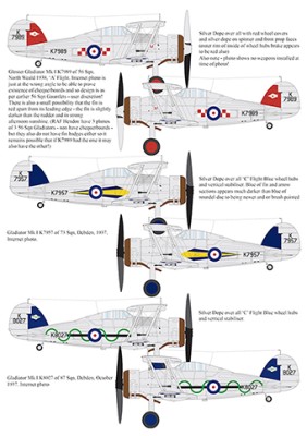 Aims AIMS32D022 Gloster Gladiator Mk.I K7989 of 56 Sqn, North Weald 1938 Gladiator Mk.I K7957 of 73 Sqn, Debden, 1937 Gladiator Mk.I K8027 of 87 Sqn, Debden, October 1937 1/32