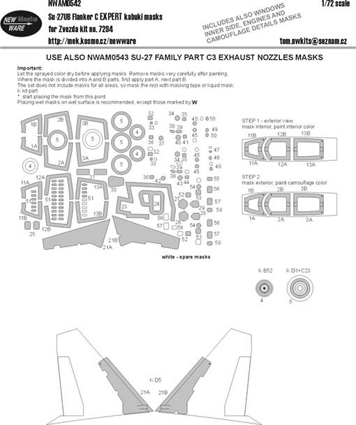 New Ware NWA-M0542 1/72 Mask Su-27UB Flanker C EXPERT (ZVE 7294)