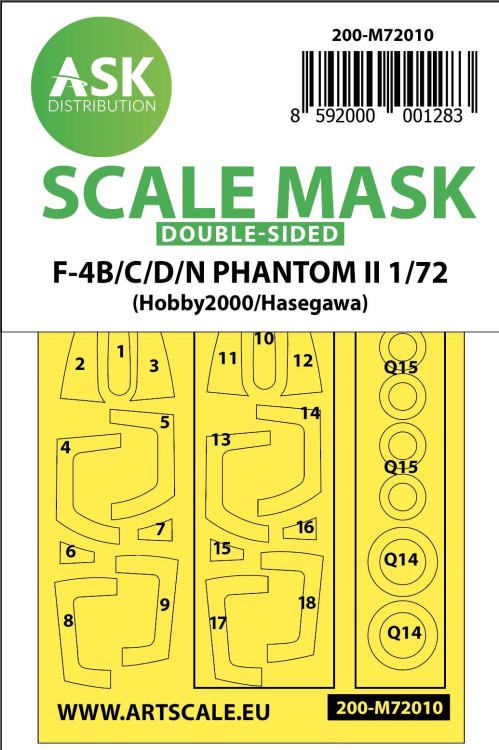 Art Scale 200-M72010 McDonnell F-4B/F-4C/F-4D/F-4N Phantom II wheels and canopy frame paint masks (inside & outside) 1/72
