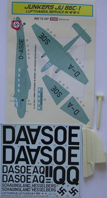 Kora Model DEC72187 Ju-86C-1 Lufthansa service WWII (ITAL) декали декали 1/72