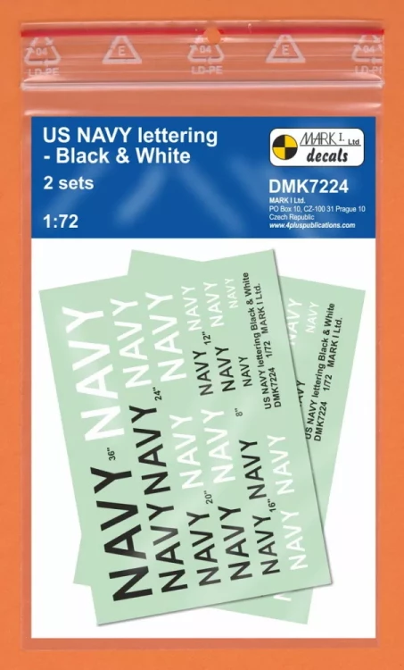 4+ Publications DMK7224 Decals US NAVY lettering B&W (2 sets) 1/72