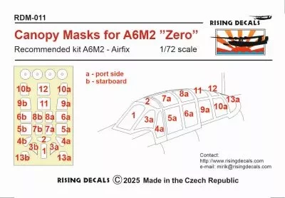 Rising Decals DM-011 Canopy mask for A6M2 'Zero' (AIRFIX) 1/72