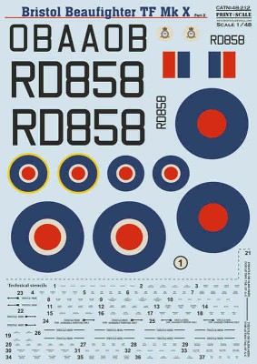 Print Scale 48-212 Beaufighter Mk.X Part 2 (with 3D decal Instrument panel) 1/48