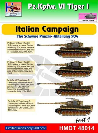 Hm Decals HMDT48014 1/48 Decals Pz.Kpfw.VI Tiger I Italian Campaign 1