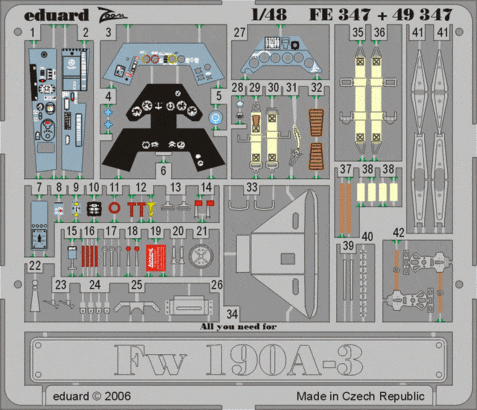Eduard FE347 Fw 190A-3 (HAS) 1/48 фототравление Zoom Цветное