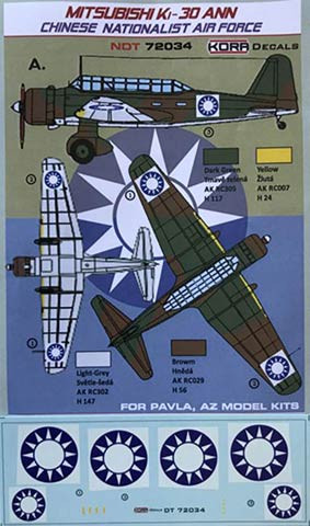 Kora Model NDT72034 Mitsubishi Ki-30 Ann Chinese Nation.AF декали декали 1/72