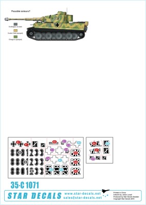 Star Decals 35-C1071 Generic numbers and insignias for Spring 1943 (incl. TIKI). Pz.Kpfw.VI Tigers of Das Reich. 8./SS-Pz-Regiment Das Reich 1/35