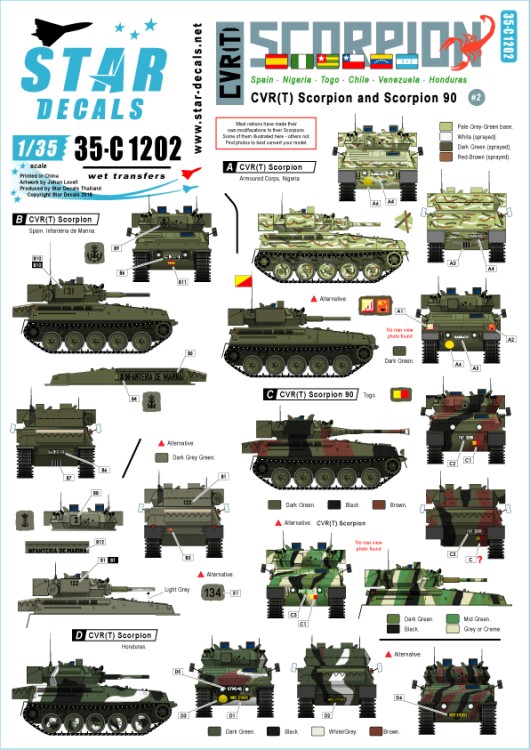 Star Decals 35-C1202 CVR(T) Scorpion # 2.CVR(T) Scorpion and Scorpion 90.Spain, Nigeria, Togo, Chile, Venezuela, Honduras 1/35
