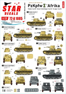 Star Decals 72-A1085 Panzer in the Desert # 2. Pz.Kpfw.I Ausf.B, Befehls-Pz I B and Pz-JГ¤ger I B, in North Africa 1/72