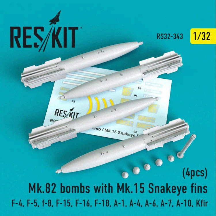 Reskit RS32-0343 Mk.82 bomb w/ Mk.15 Snakeye fins (4 pcs.) 1/32
