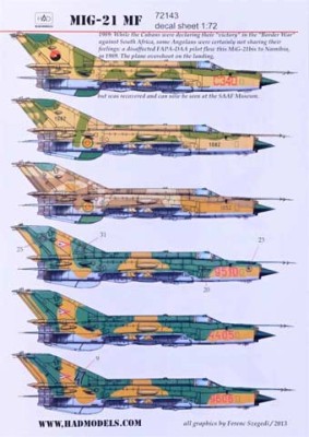HAD 72143 Decal MiG-21 MF (Hung.,India,Angola,Ethiopia) 1/72