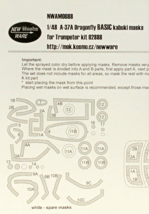 New Ware NWA-M0088 Mask A-37A Dragonfly BASIC (TRUMP 02888) 1/48