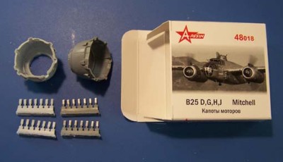 A-resin 48018 В-25 Митчел: капоты двигателей, выхлопные патрубки 1/48