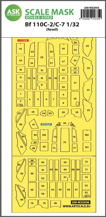 Art Scale 200-M32056 Messerschmitt Bf-110C-2/C-7 double-sided express masks 1/32