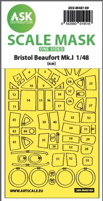 Art Scale 200-M48169 Bristol Beaufort Mk.I wheels and canopy frame paint mask (outside only) 1/48