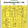 Art Scale 200-M48169 Bristol Beaufort Mk.I wheels and canopy frame paint mask (outside only) 1/48