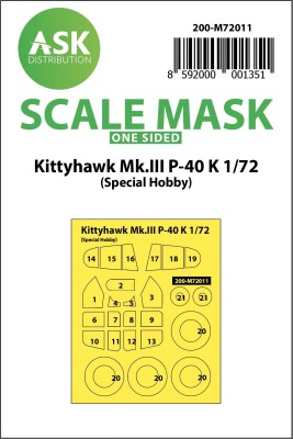 Art Scale 200-M72011 Curtiss Kittyhawk Mk.III P-40K Kabuki wheels and canopy frame paint masks (outside only) 1/72