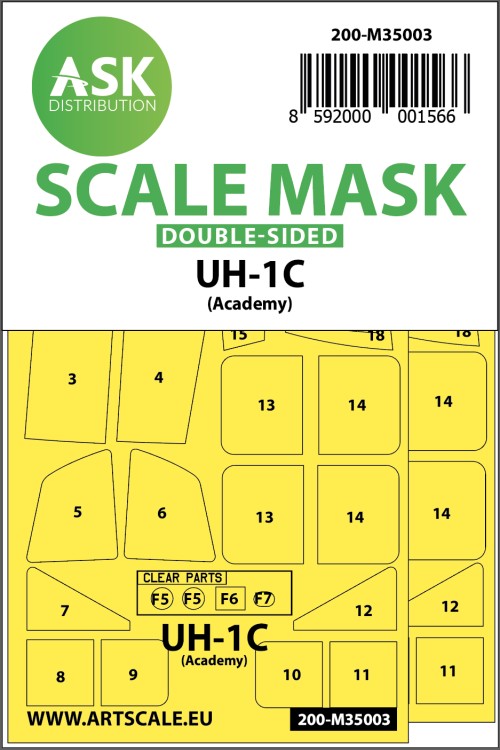 Art Scale 200-M35003 Bell UH-1C Huey canopy frame paint masks (inside & outside) 1/35