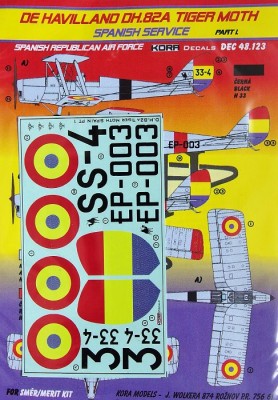 Kora Model DEC48123 DH.82A Tiger Moth (Spanish Service) I. декали 1/48