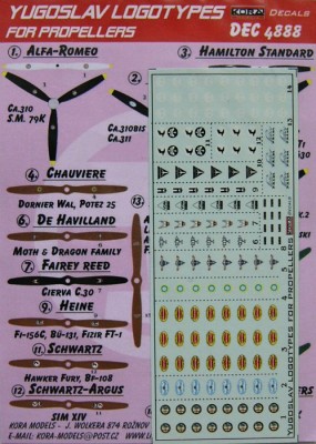 Kora Model DEC4888 Yugoslavian logotypes for propeller декали 1/48