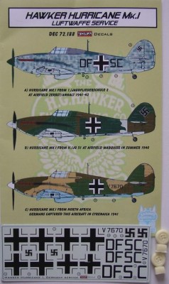 Kora Model DEC72188 Hawker Hurricane Mk.I Luftwaffe serv. декали декали 1/72
