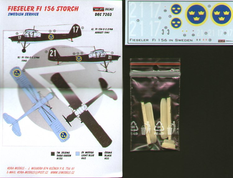 Kora Model DEC7203 Fi 156 Storch (Swedish service) декали декали 1/72
