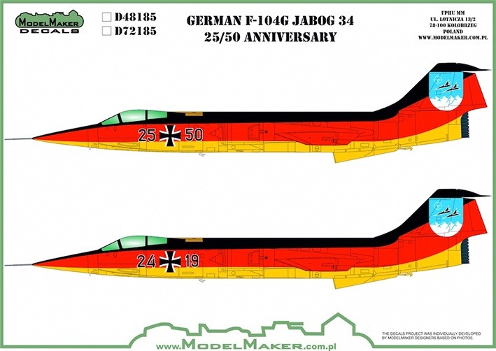 Model Maker Decals D48185 Lockheed F-104 German JaboG 34 25/50 Anniversary 1/48