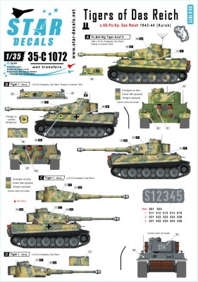 Star Decals 35-C1072 Generic numbers and insignias for Summer 1943-44 (incl. Kursk). Pz.Kpfw.VI Tigers of Das Reich. s.SS-Pz-Kp Das Reich 1/35