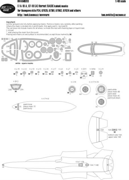 New Ware NWA-M0313 1/48 Mask F/A-18 A, CF-18(A) Hornet BASIC (HAS)