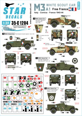Star Decals 35-C1204 French M3A1 White Scout Car.Italy, Corsica, France 1943-45 1/35