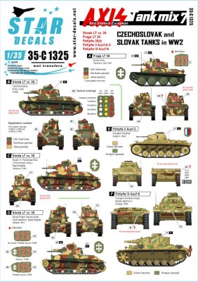 Star Decals 35-C1325 Axis Tank Mix # 7.Czechoslovak and Slovak tanks in WW2.Skoda LT vz. 35, Praga LT 38, Pz.Kpfw 38(t), Pz.Kpfw.II Ausf.A-C, Pz.Kpfw.III Ausf.N 1/35