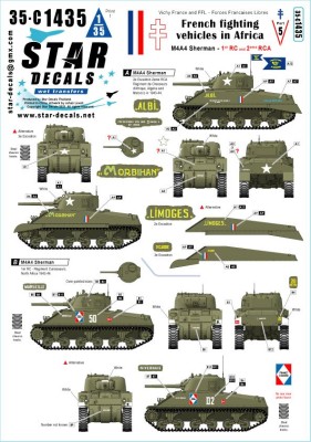 Star Decals 35-C1435 French M4A4 Sherman.French fighting vehicles in Africa # 5.1er RC, 2eme RCA. in 1943-44 1/35