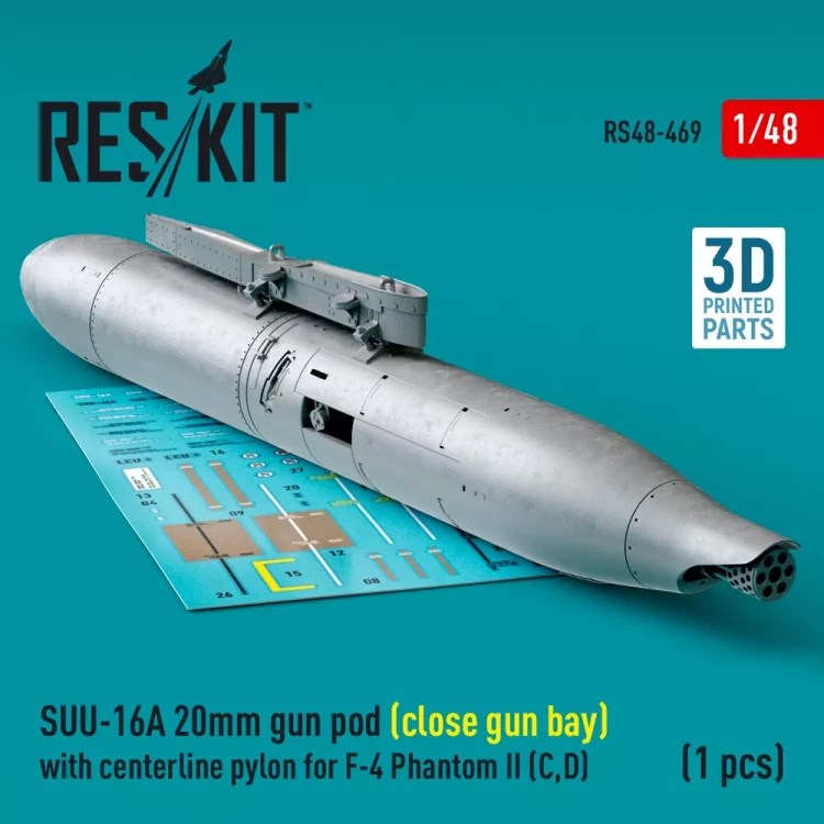 Reskit 48469 SUU-16A 20mm gun pod (closed) w/ centerl.pyl. 1/48